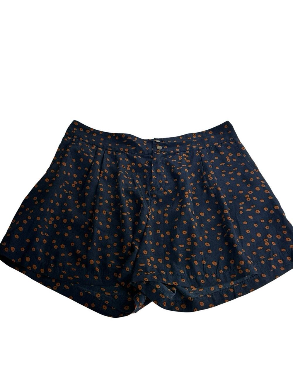 Costa Blanca Navy Blue Brown Geometric Dot Shorts Size M High Rise Pleated Front